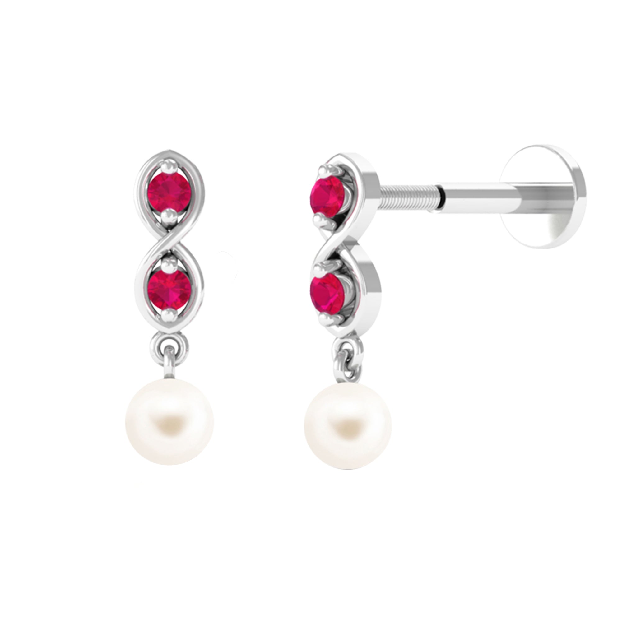 Arisha Jewels-Freshwater Pearl Drop Helix Piercing Earring with Ruby