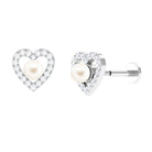 Freshwater Pearl Heart Helix Earring with Diamond Freshwater Pearl - ( AAA ) - Quality - Arisha Jewels