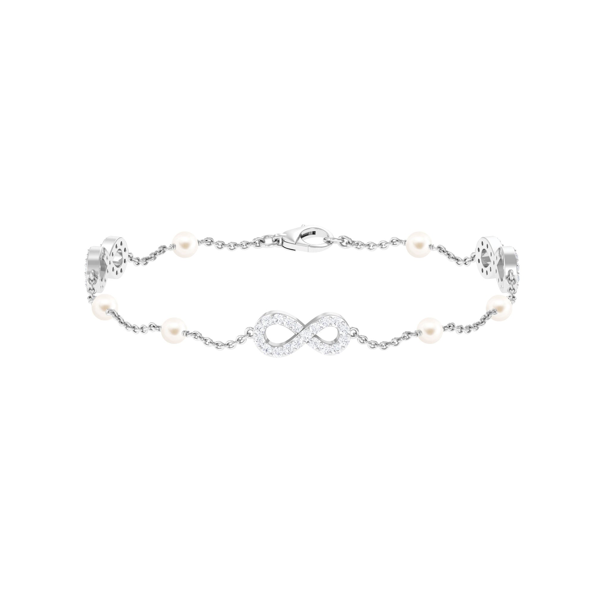 Freshwater Pearl Station Chain Bracelet with Diamond Infinity Freshwater Pearl - ( AAA ) - Quality - Arisha Jewels