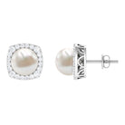 Arisha Jewels-Freshwater Pearl Stud Earrings with Diamond Halo