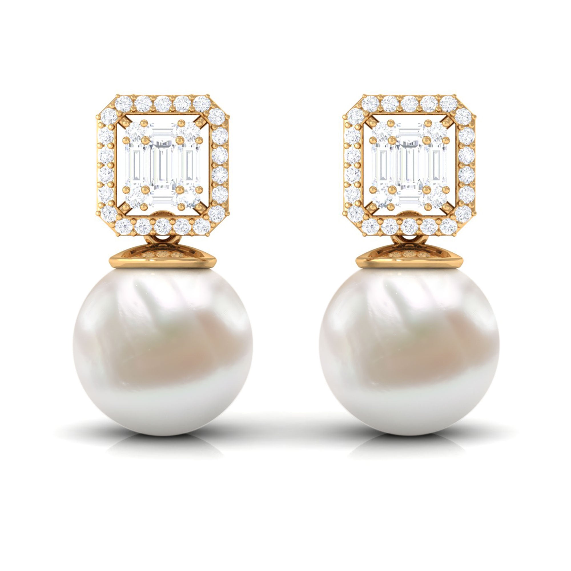 Arisha Jewels-Classic Freshwater Pearl Drop Earrings with Diamond