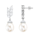 Arisha Jewels-Certified Natural Freshwater Pearl Teardrop Dangle Earrings with Moissanite