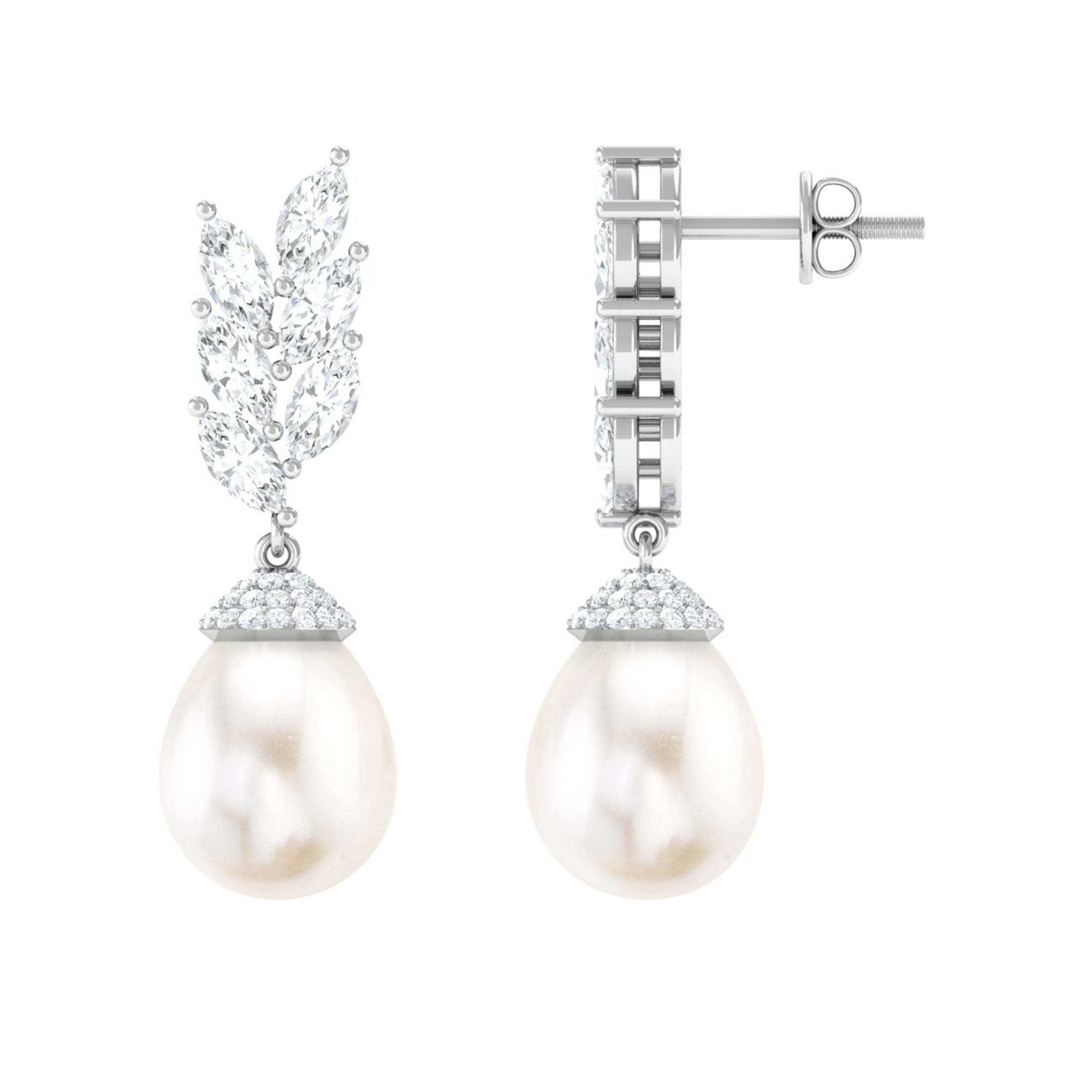 Arisha Jewels-Certified Natural Freshwater Pearl Teardrop Dangle Earrings with Moissanite