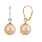 South Sea Pearl Drop Earrings with Aquamarine and Diamond South Sea Pearl-AAAA Quality - Arisha Jewels