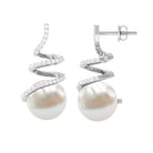 Arisha Jewels-Contemporary Freshwater Pearl Drop Earrings with Diamond