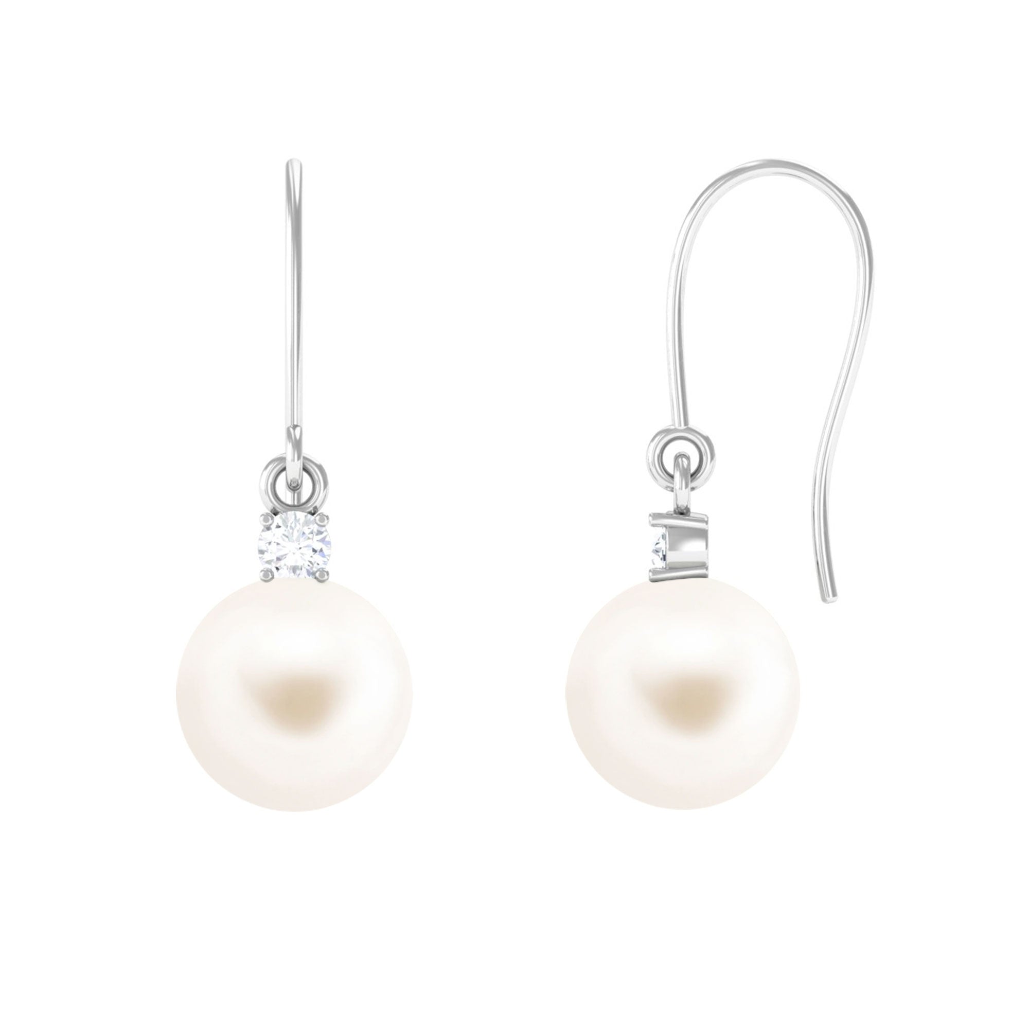 Arisha Jewels-White Freshwater Pearl Drop Earrings with Diamond