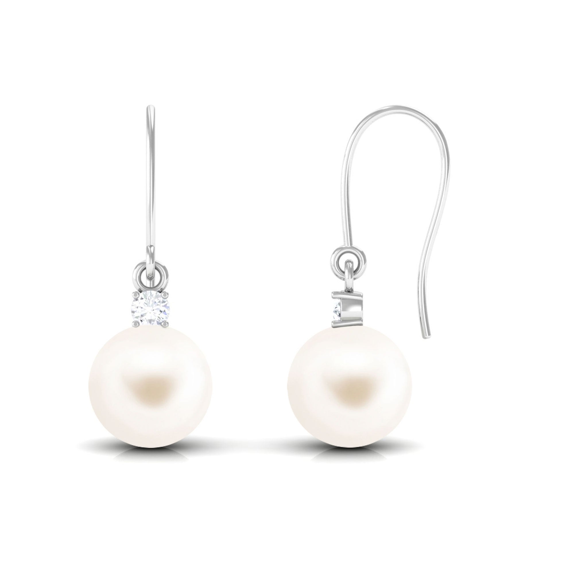 Arisha Jewels-White Freshwater Pearl Drop Earrings with Diamond