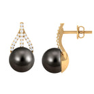 Arisha Jewels-Minimal Black Tahitian Pearl Stud Earrings with Diamond