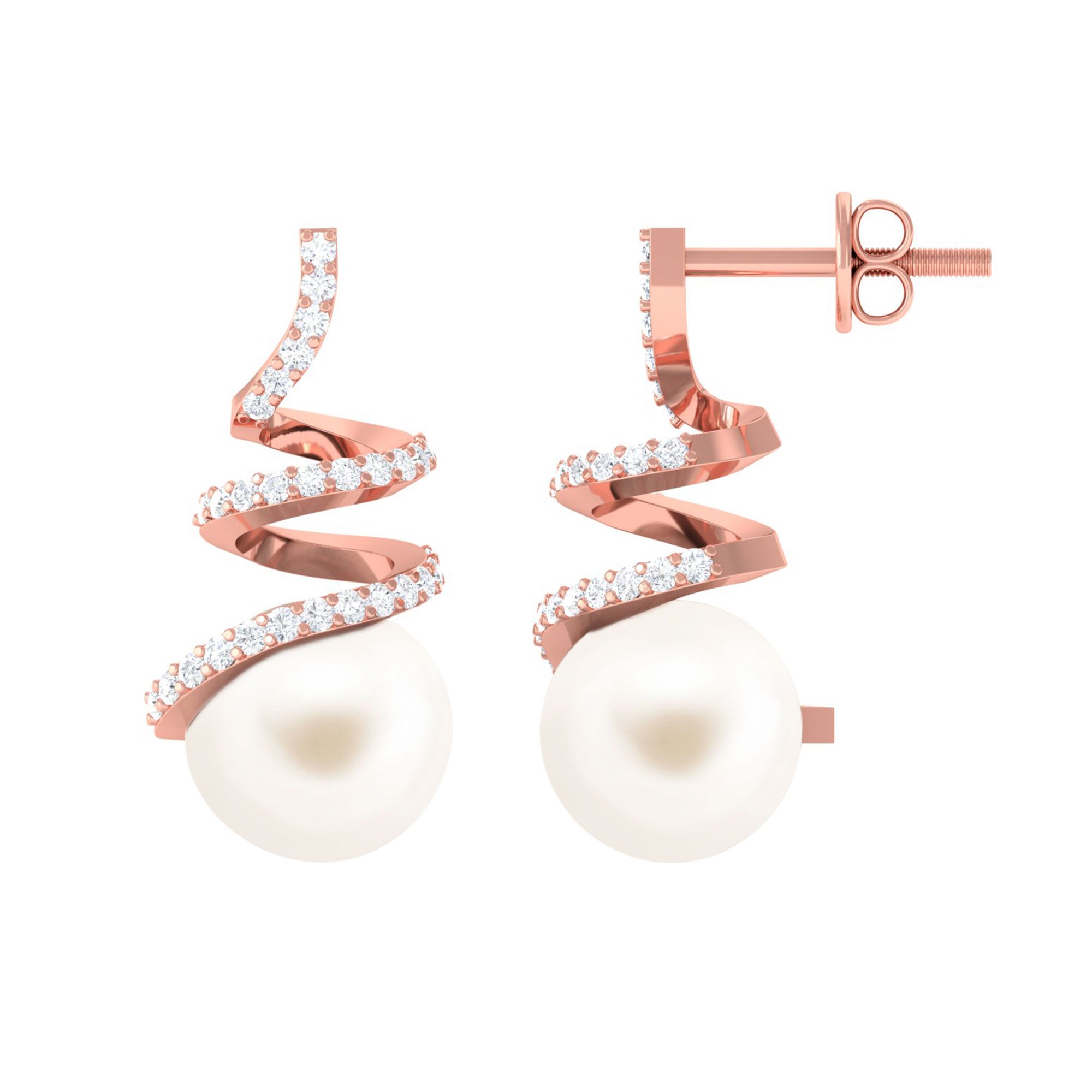 Arisha Jewels-Contemporary Freshwater Pearl Drop Earrings with Diamond