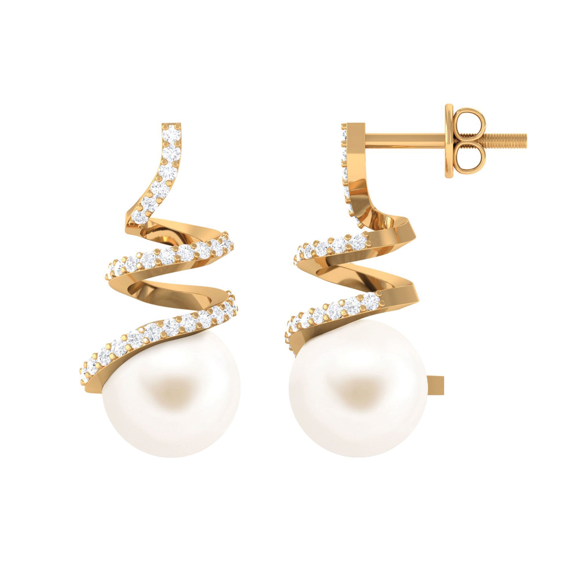 Arisha Jewels-Contemporary Freshwater Pearl Drop Earrings with Diamond