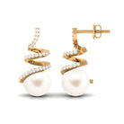 Arisha Jewels-Contemporary Freshwater Pearl Drop Earrings with Diamond