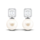 Arisha Jewels-Classic Freshwater Pearl Drop Earrings with Diamond