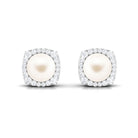 Arisha Jewels-Freshwater Pearl Stud Earrings with Diamond Halo