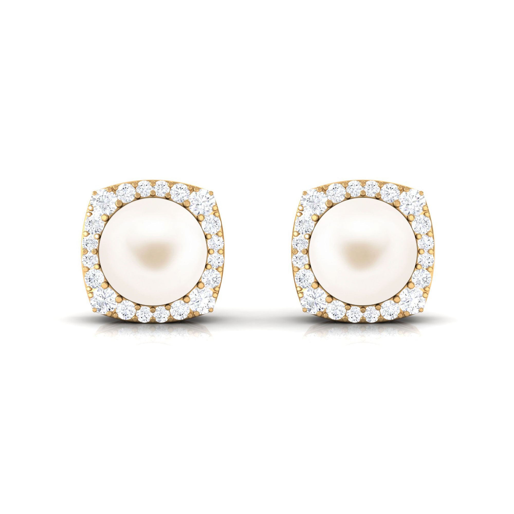 Arisha Jewels-Freshwater Pearl Stud Earrings with Diamond Halo