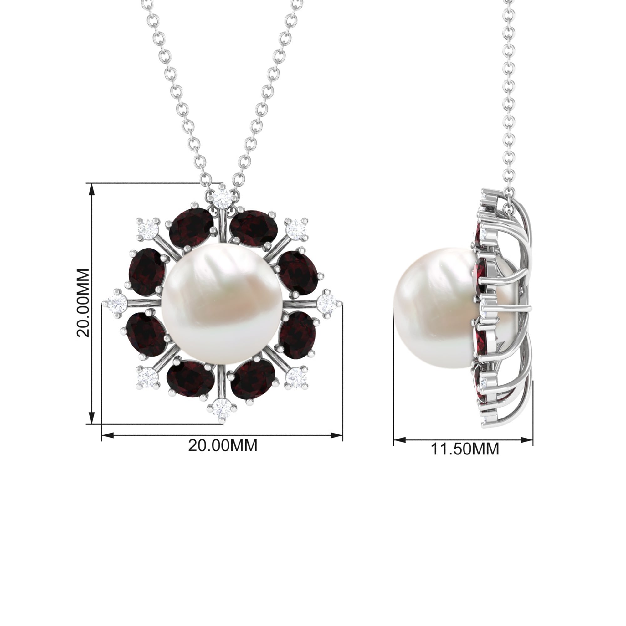 Arisha Jewels-Freshwater Pearl Statement Pendant with Garnet and Diamond