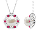 Arisha Jewels-White Freshwater Pearl Statement Pendant with Ruby and Diamond