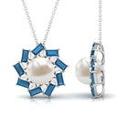 Arisha Jewels-Real Freshwater Pearl Statement Pendant with London Blue Topaz