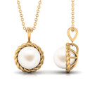 Arisha Jewels-Solitaire White Pearl Pendant in Twisted Rope Frame