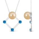 Arisha Jewels-Golden South Sea Pearl Contemporary Necklace with Blue Topaz