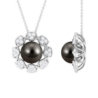 Arisha Jewels-Classic Black Tahitian Pearl Floral Pendant with Diamond