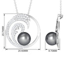 Arisha Jewels-Ocean Sea Wave Tahitian Black Pearl Pendant Necklace with Moissanite