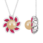 Arisha Jewels-Nature Inspired South Sea Pearl Flower Pendant with Ruby