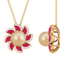 Arisha Jewels-Nature Inspired South Sea Pearl Flower Pendant with Ruby