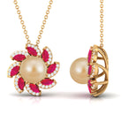 Arisha Jewels-Nature Inspired South Sea Pearl Flower Pendant with Ruby