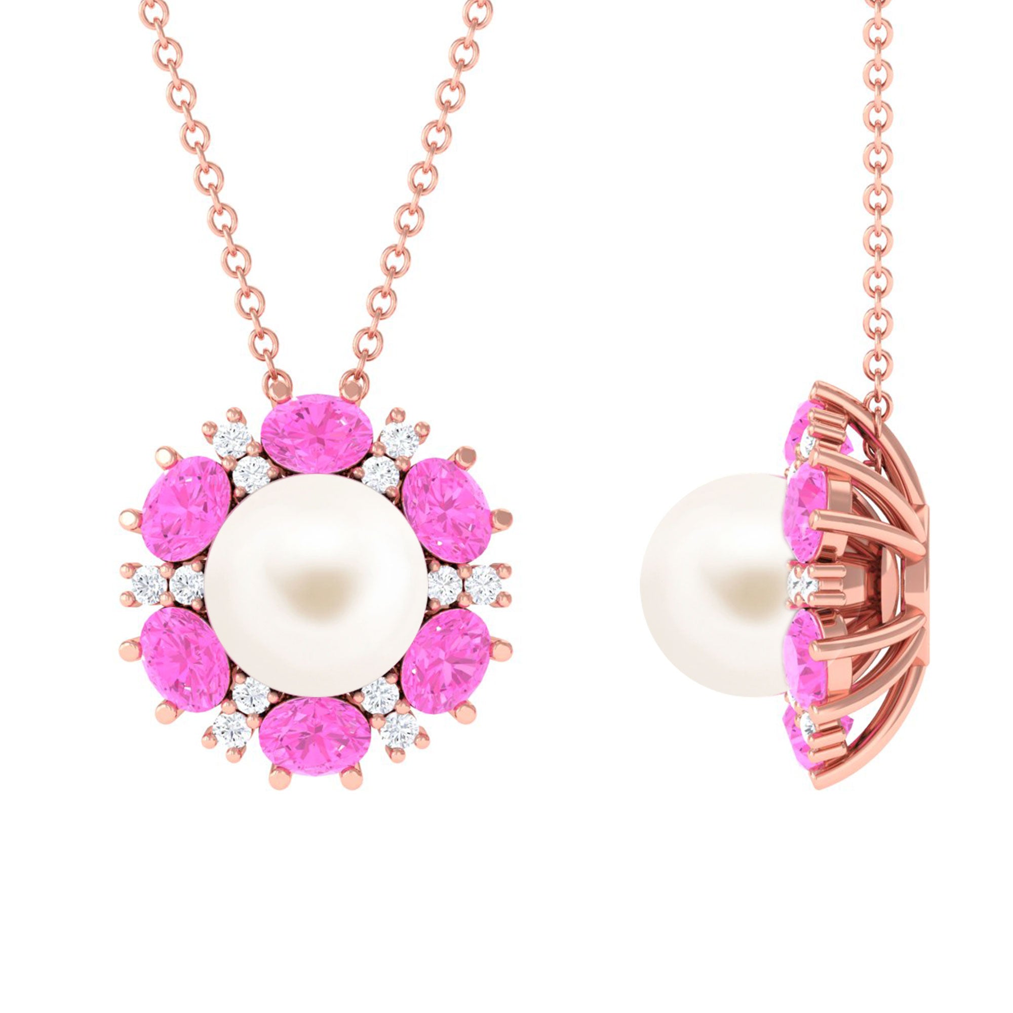 Arisha Jewels-Elegant Freshwater Pearl Pendant with Pink Sapphire