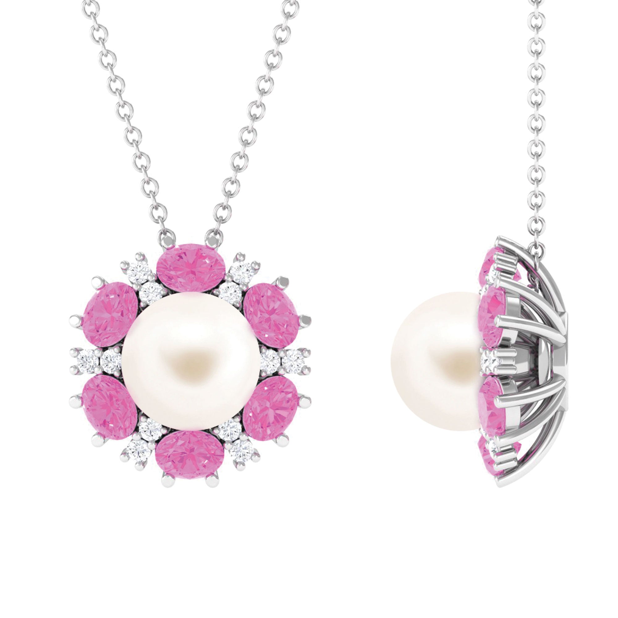 Arisha Jewels-Elegant Freshwater Pearl Pendant with Pink Sapphire