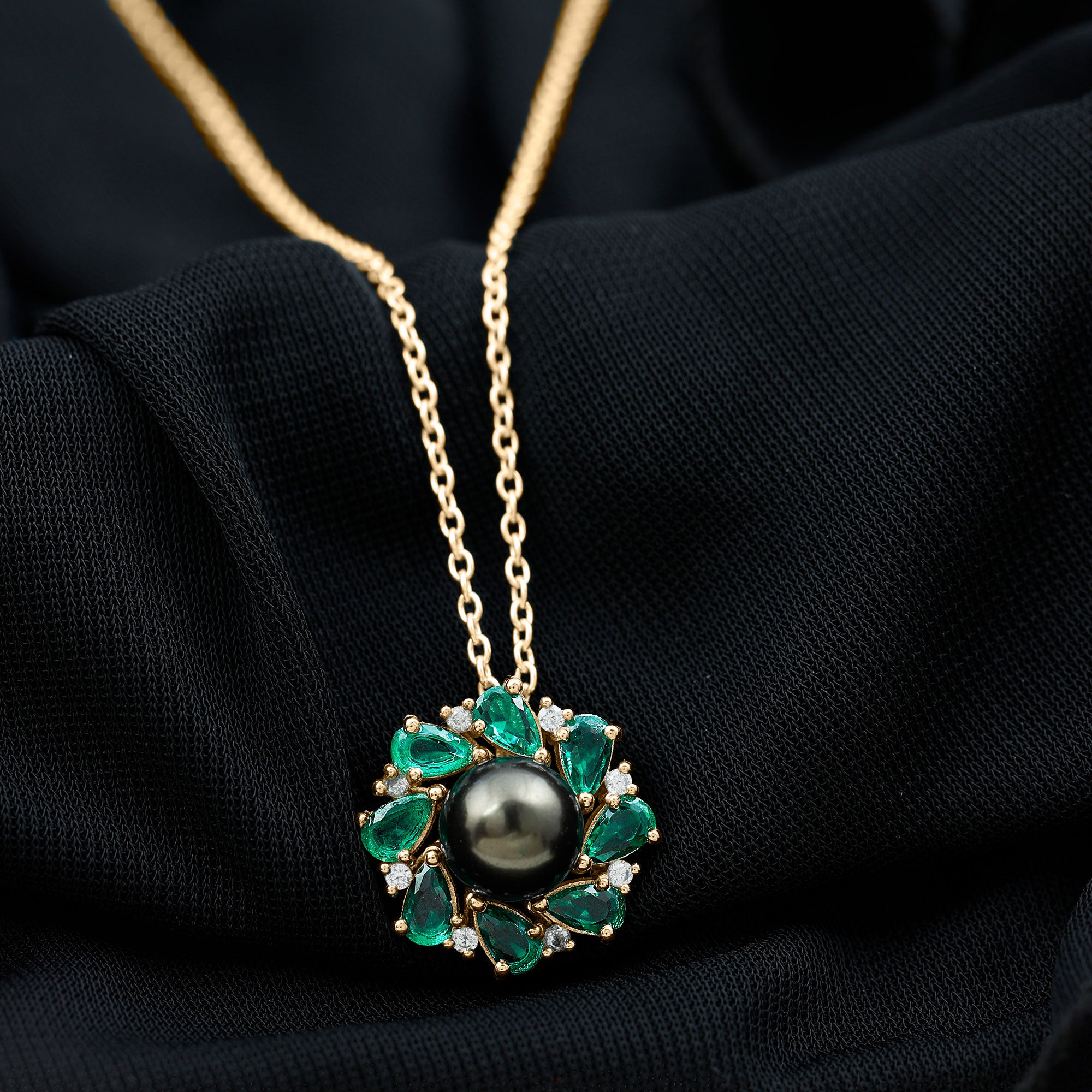 Arisha Jewels-Floral Inspired Tahitian Pearl Pendant with Emerald