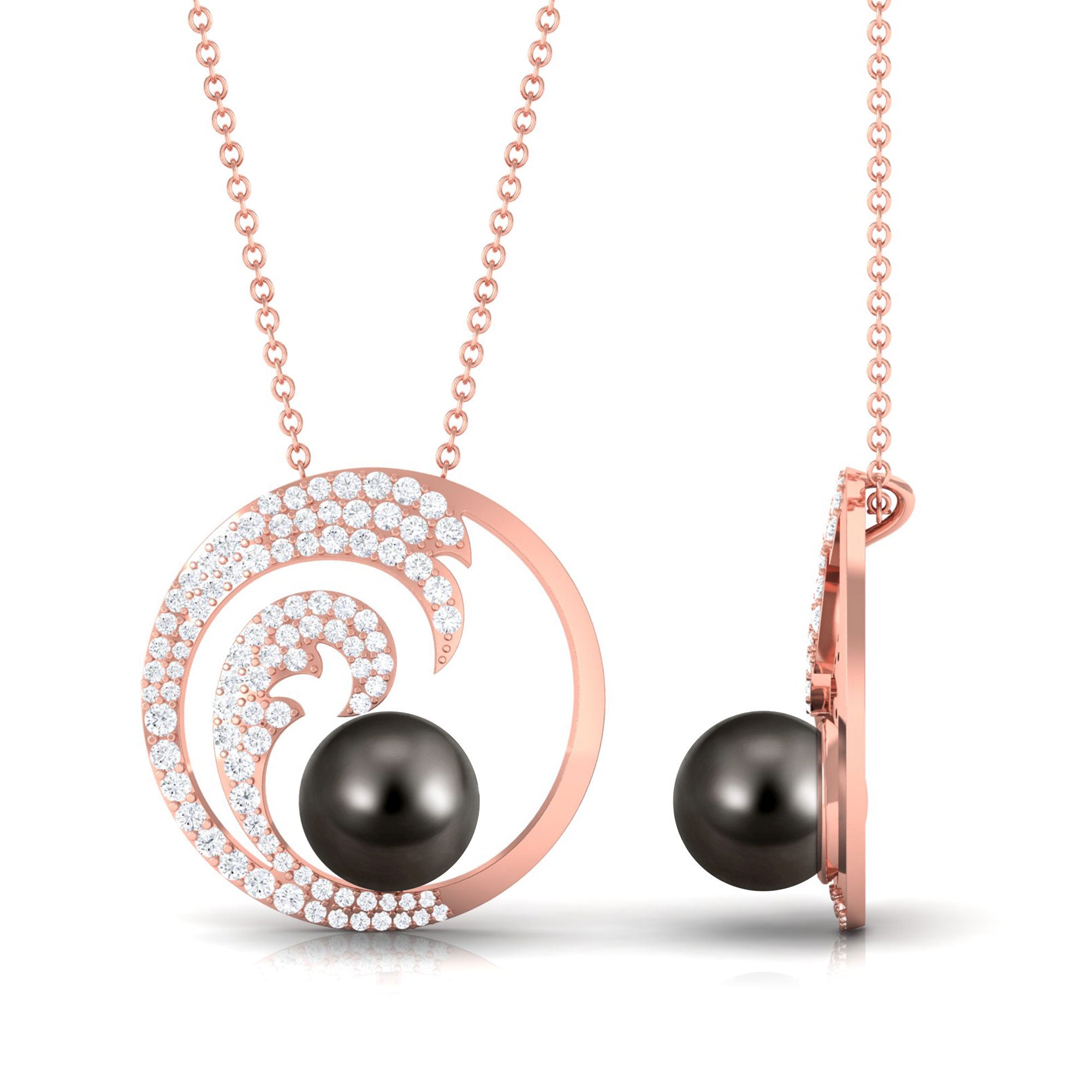 Arisha Jewels-Sea Life Inspired Black Tahitian Pearl Pendant with Diamond