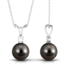 Arisha Jewels-Tahitian Black Pearl Solitaire Pendant Necklace with Diamond