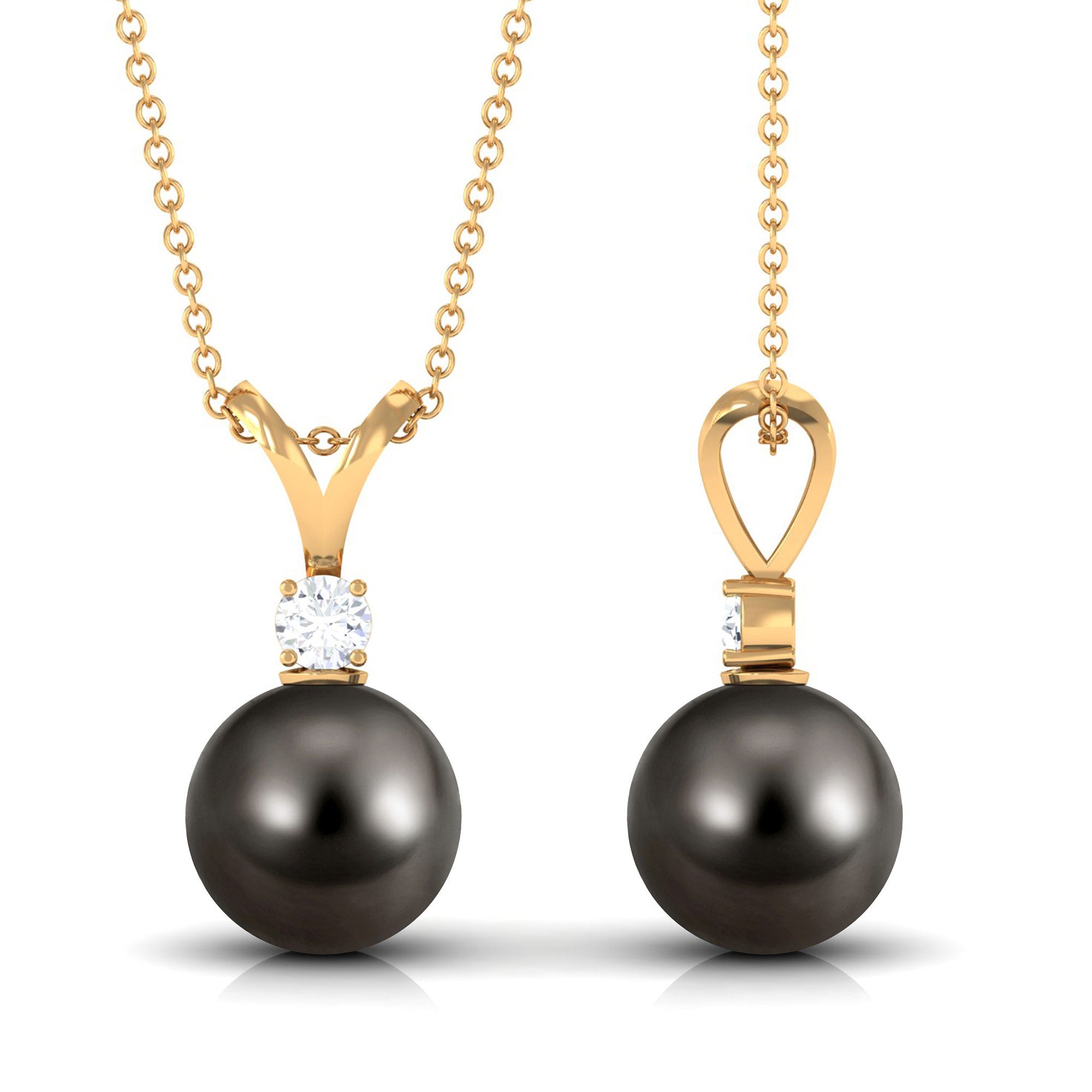 Arisha Jewels-Tahitian Black Pearl Solitaire Pendant Necklace with Diamond