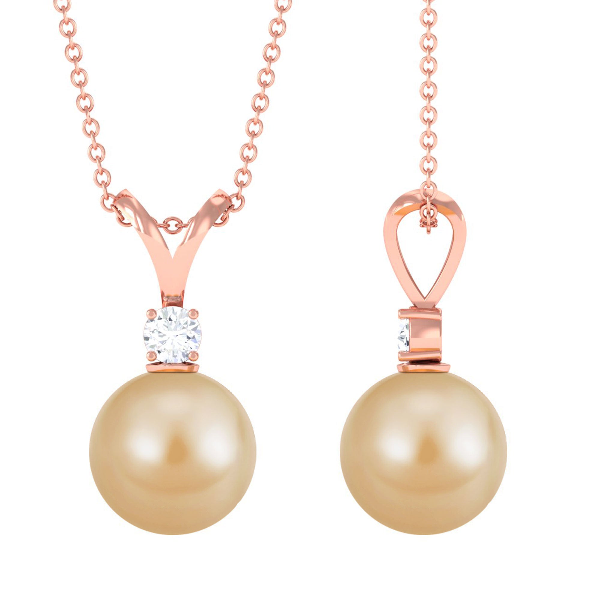 Arisha Jewels-Minimal South Sea Pearl and Diamond Pendant with Rabbit Ear Bail