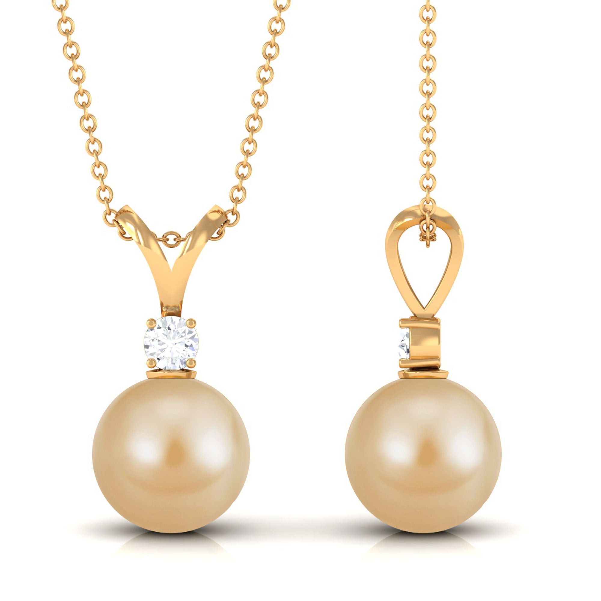 Arisha Jewels-Minimal South Sea Pearl and Diamond Pendant with Rabbit Ear Bail