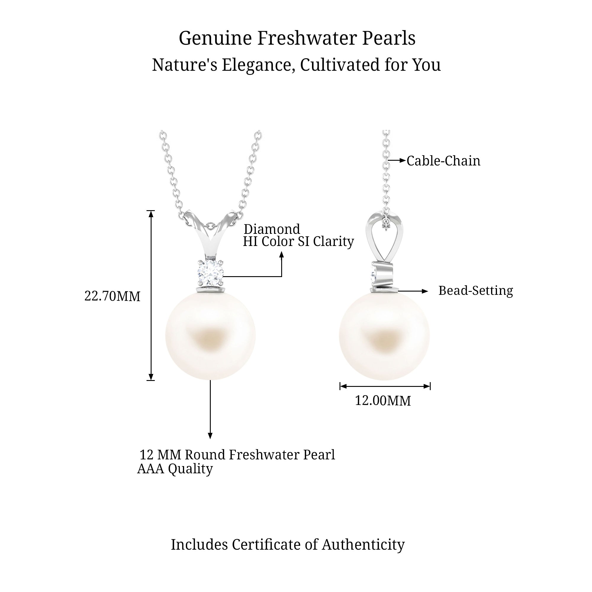 Arisha Jewels-Handpicked White Pearl Drop Pendant Necklace with Diamond