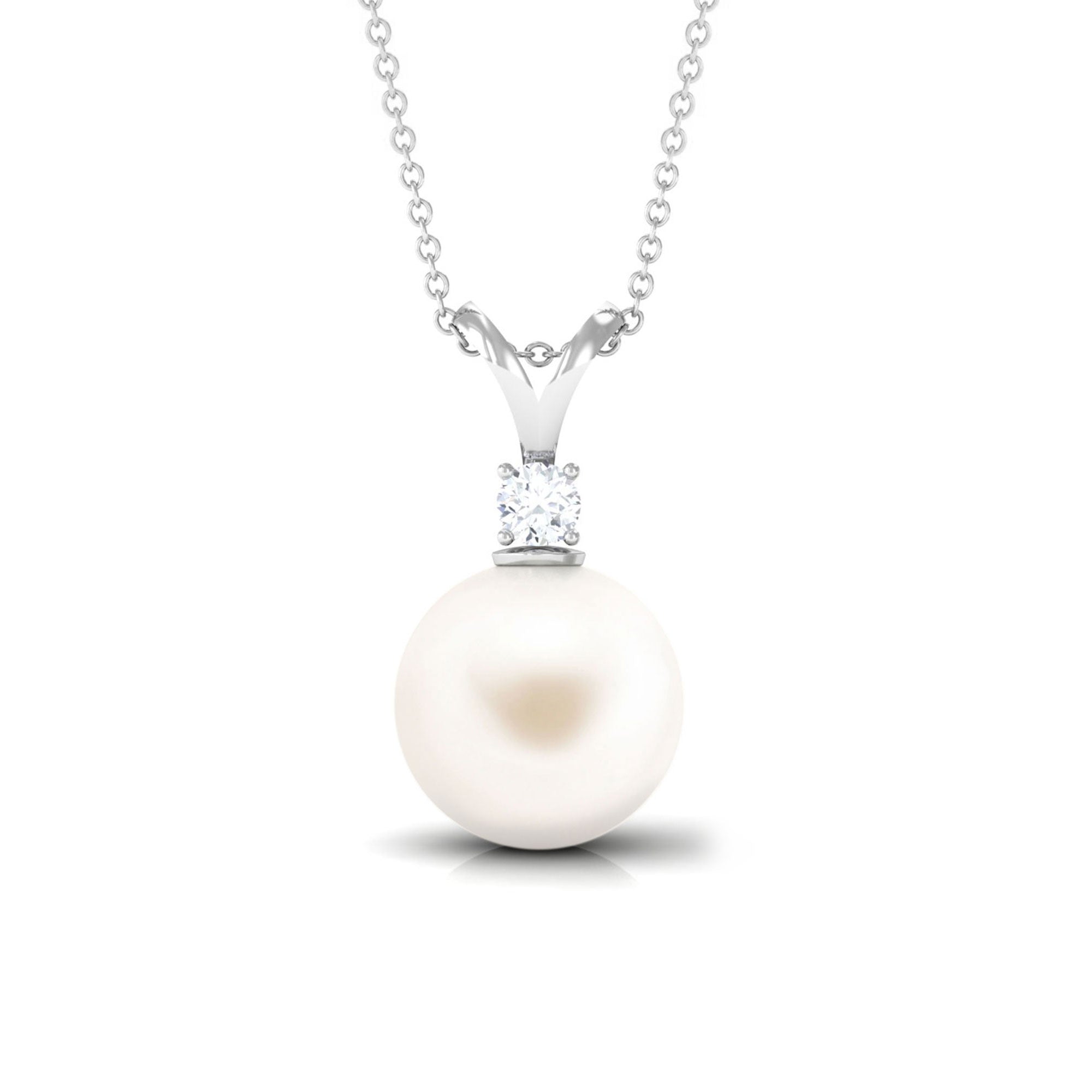 Arisha Jewels-Handpicked White Pearl Drop Pendant Necklace with Diamond