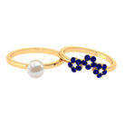 Arisha Jewels-Pearl Bridal Ring Set with Blue Sapphire Floral Enhancer