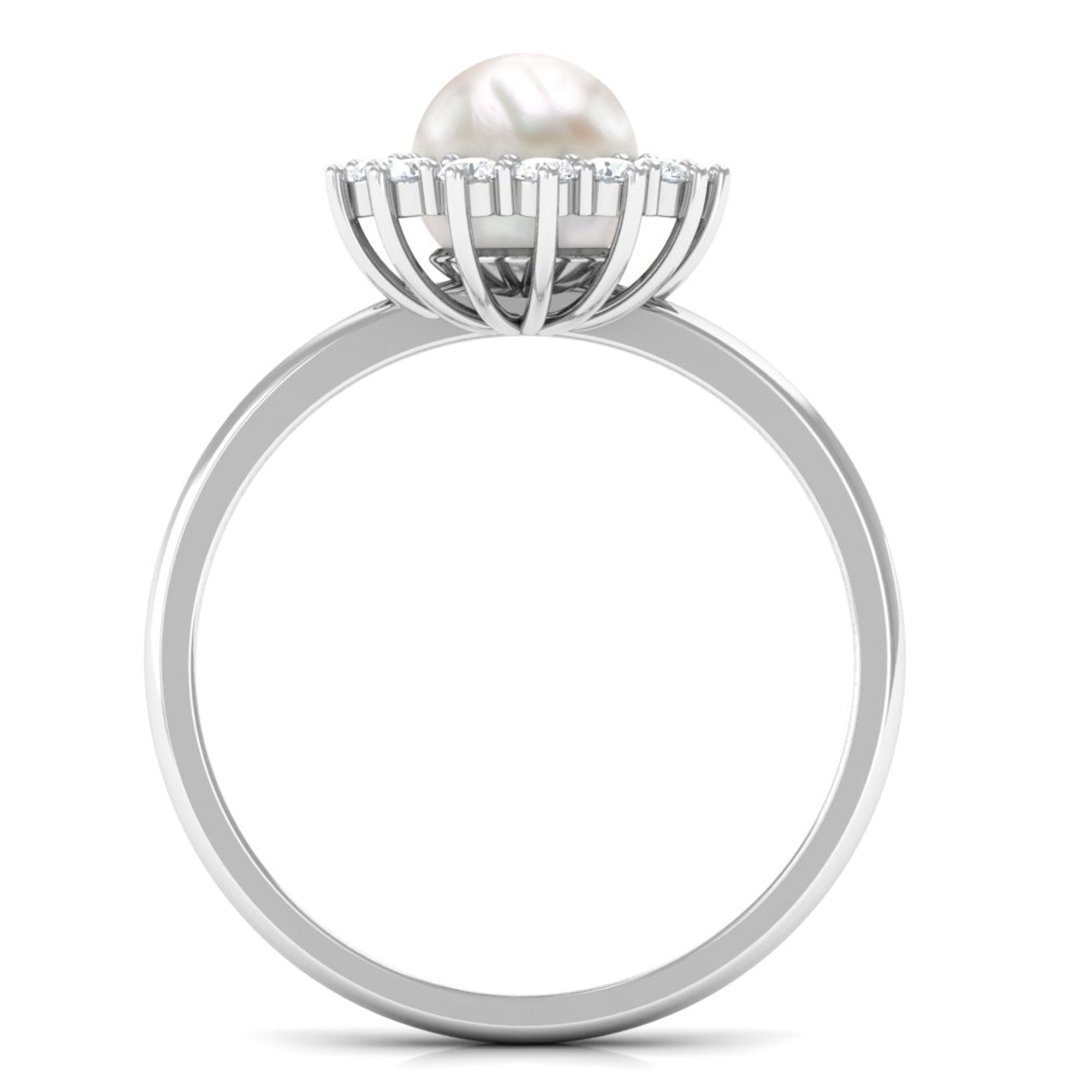 Arisha Jewels-Classic White Pearl Engagement Ring with Diamond Halo