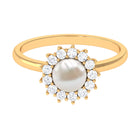 Arisha Jewels-Classic White Pearl Engagement Ring with Diamond Halo