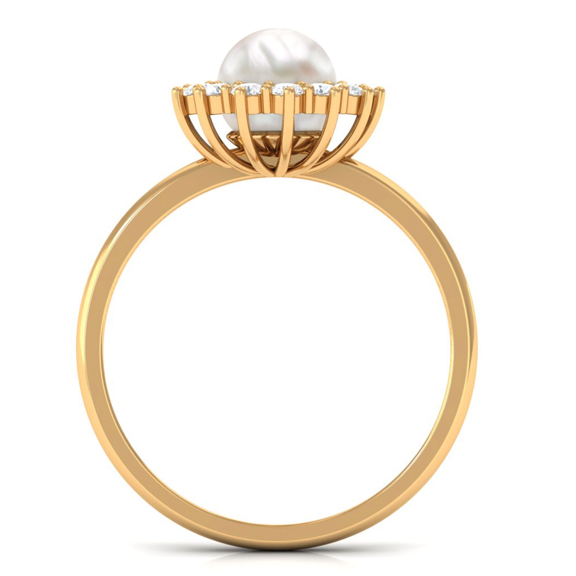 Arisha Jewels-Classic White Pearl Engagement Ring with Diamond Halo