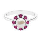 Arisha Jewels-White Cultured Pearl Halo Statement Ring with Tourmaline with Diamond