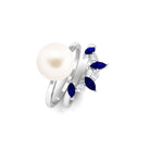 Arisha Jewels-White Pearl Solitaire Ring Set with Blue Sapphire and Diamond