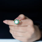 Freshwater Pearl and Emerald Cocktail Halo Engagement Ring with Diamond Freshwater Pearl-AAA Quality - Arisha Jewels