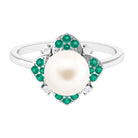 Arisha Jewels-Nature Inspired Freshwater Pearl Floral Ring with Emerald