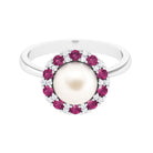 Arisha Jewels-White Cultured Pearl Halo Statement Ring with Tourmaline with Diamond