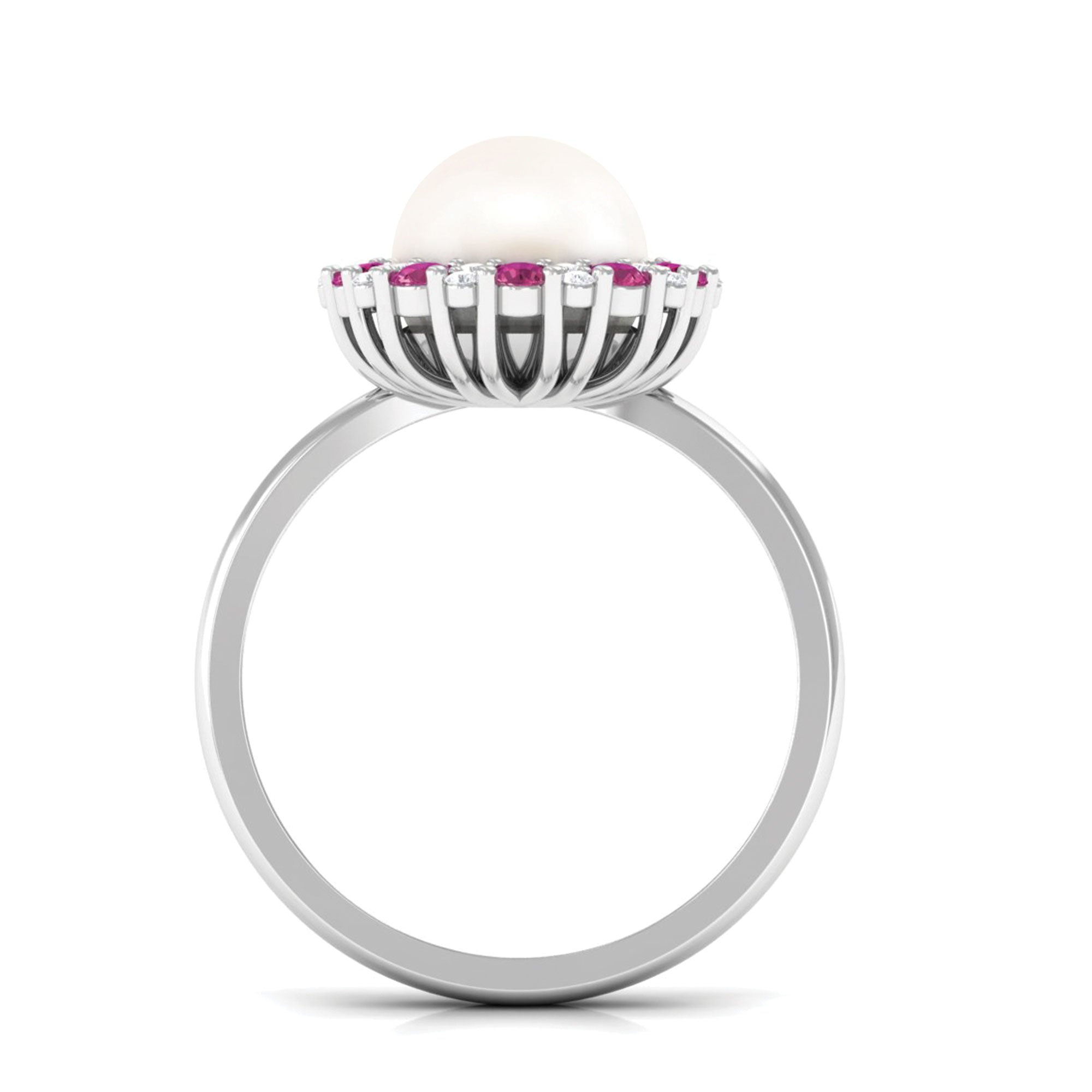 Arisha Jewels-White Cultured Pearl Halo Statement Ring with Tourmaline with Diamond