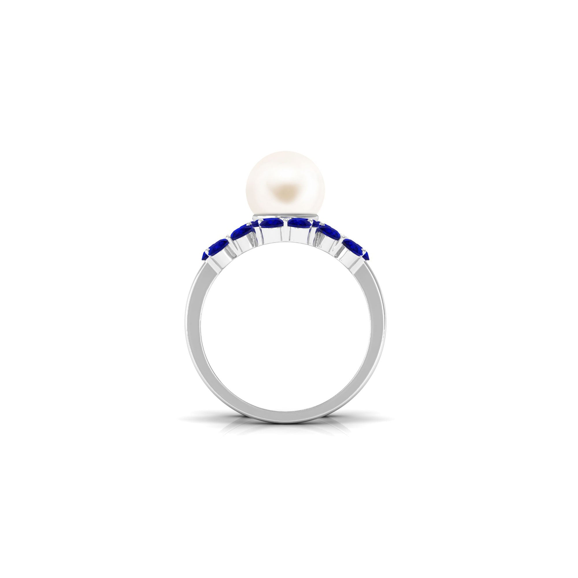 Arisha Jewels-Pearl Bridal Ring Set with Blue Sapphire Floral Enhancer