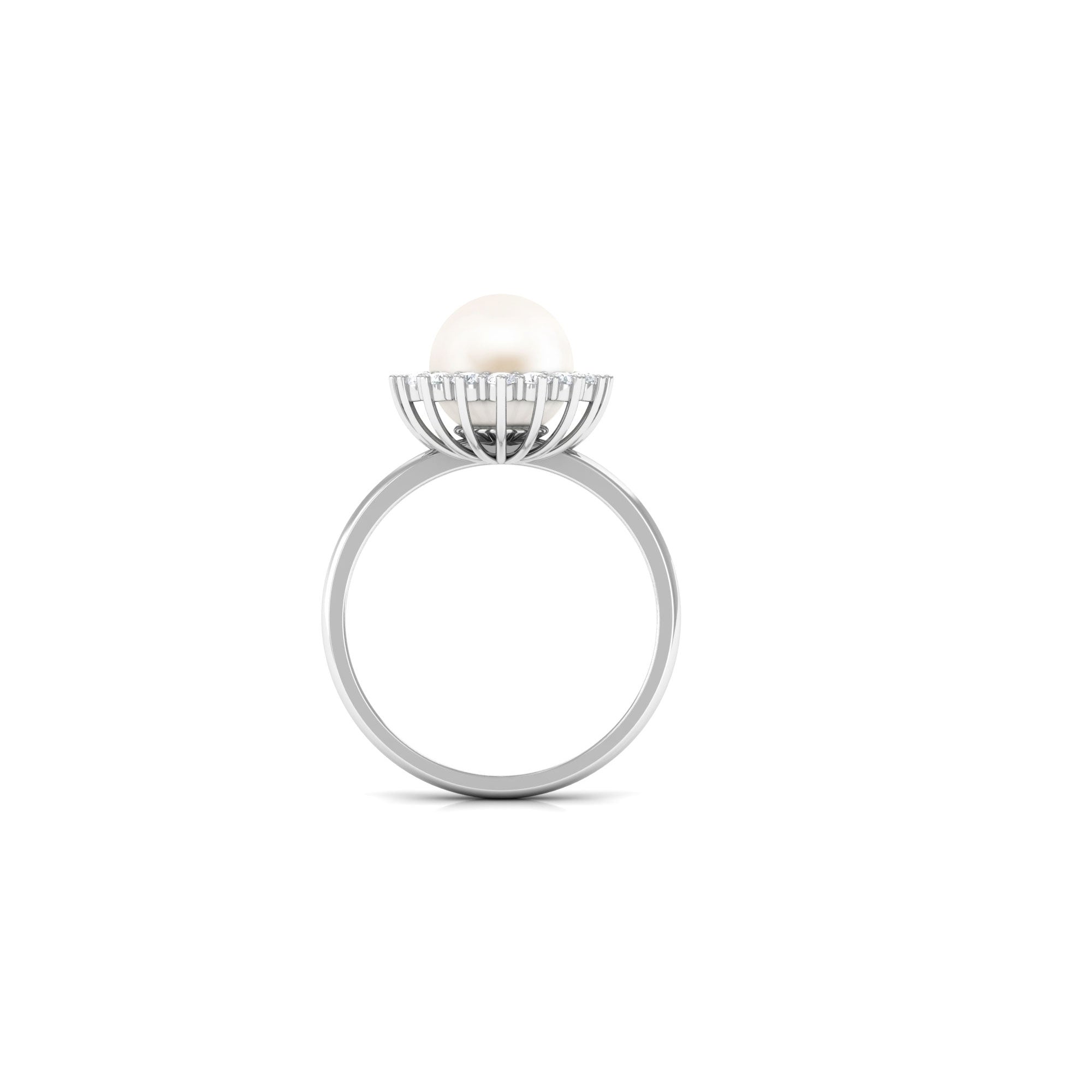 Arisha Jewels-Classic White Pearl Engagement Ring with Diamond Halo